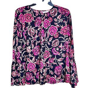 a:glow Floral Maternity Top Size M Black And Rose Long Boho Sleeves Lightweight
